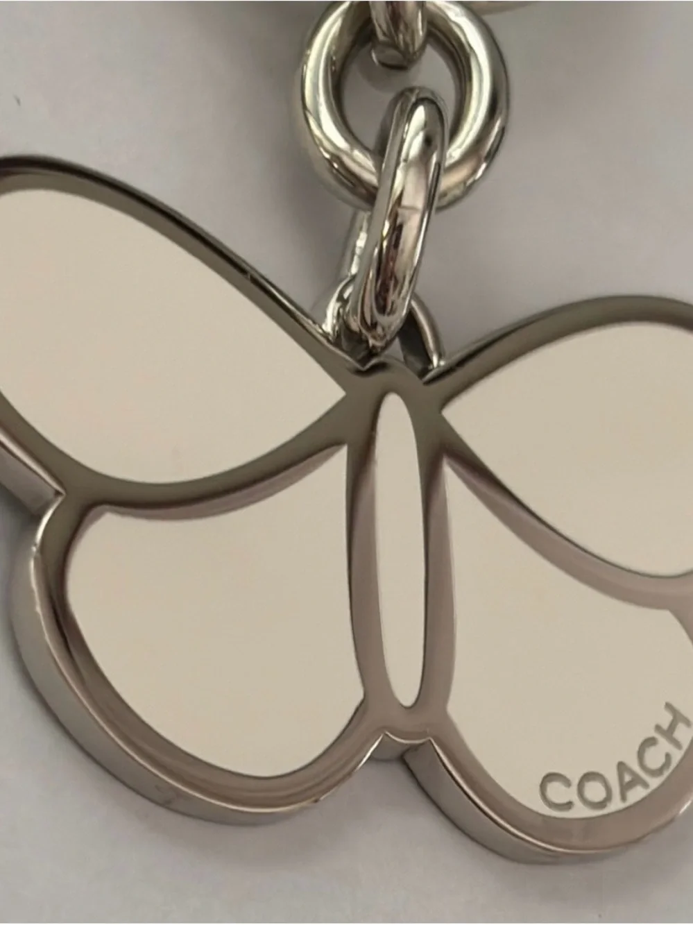 Coach White Enamel Butterfly Keychain & Bag Charm Silver Hardware NEW